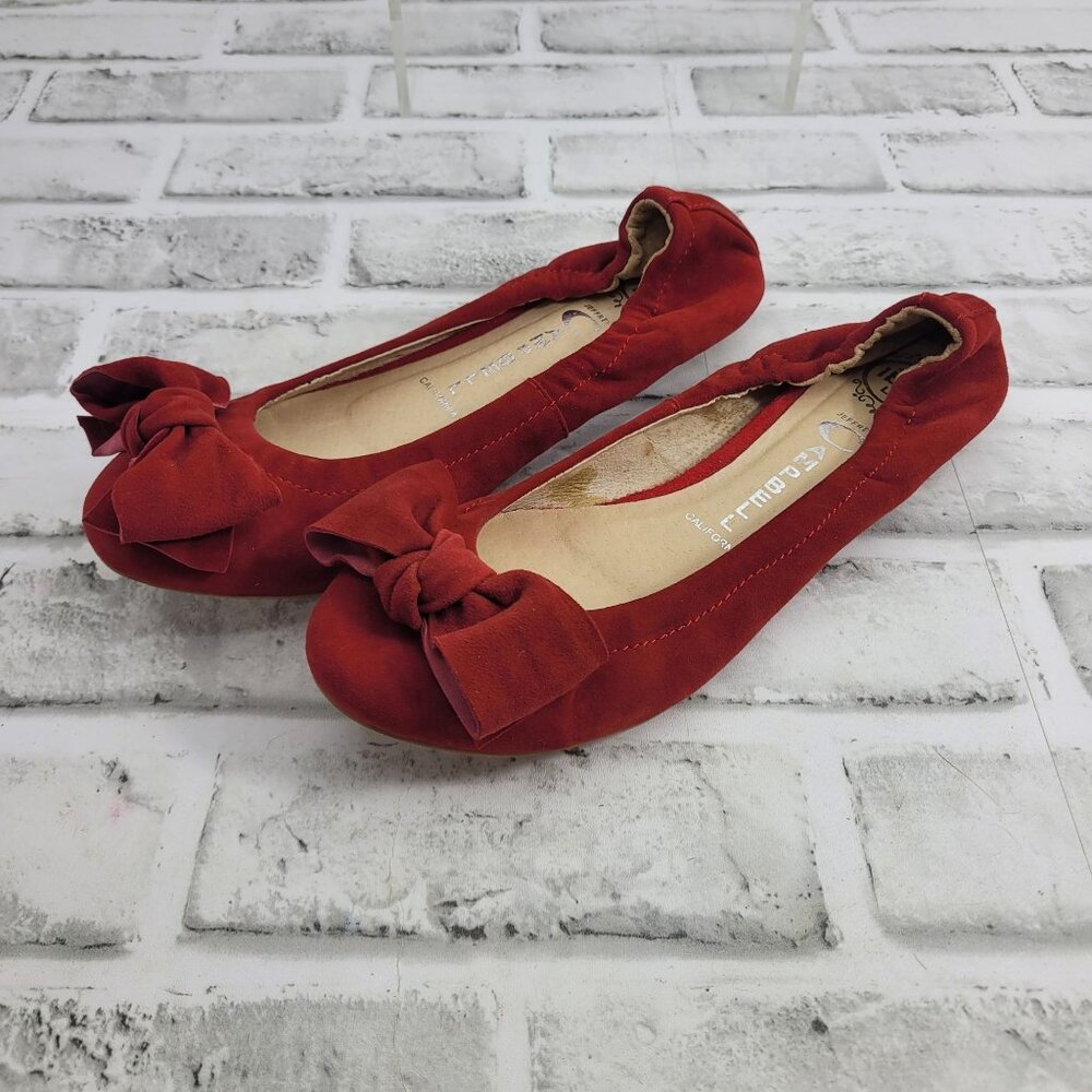 Jeffrey Campbell Red Suede Haley Bow Elastic Flats Size 7